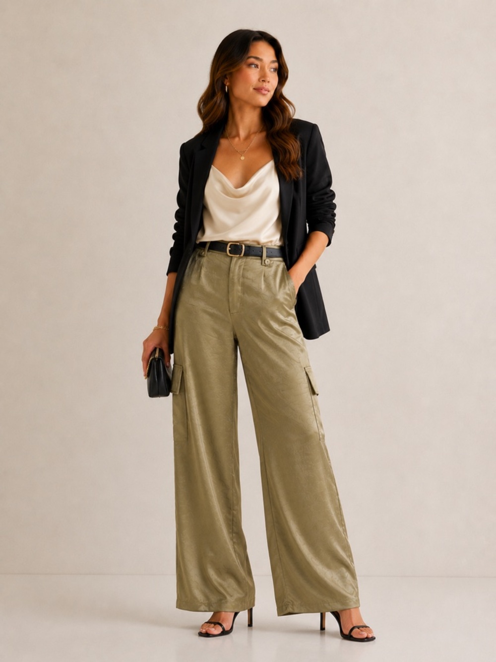NWT - Astrid Wide Leg Satin Cargo Pants - SzS - Picture 3 of 11